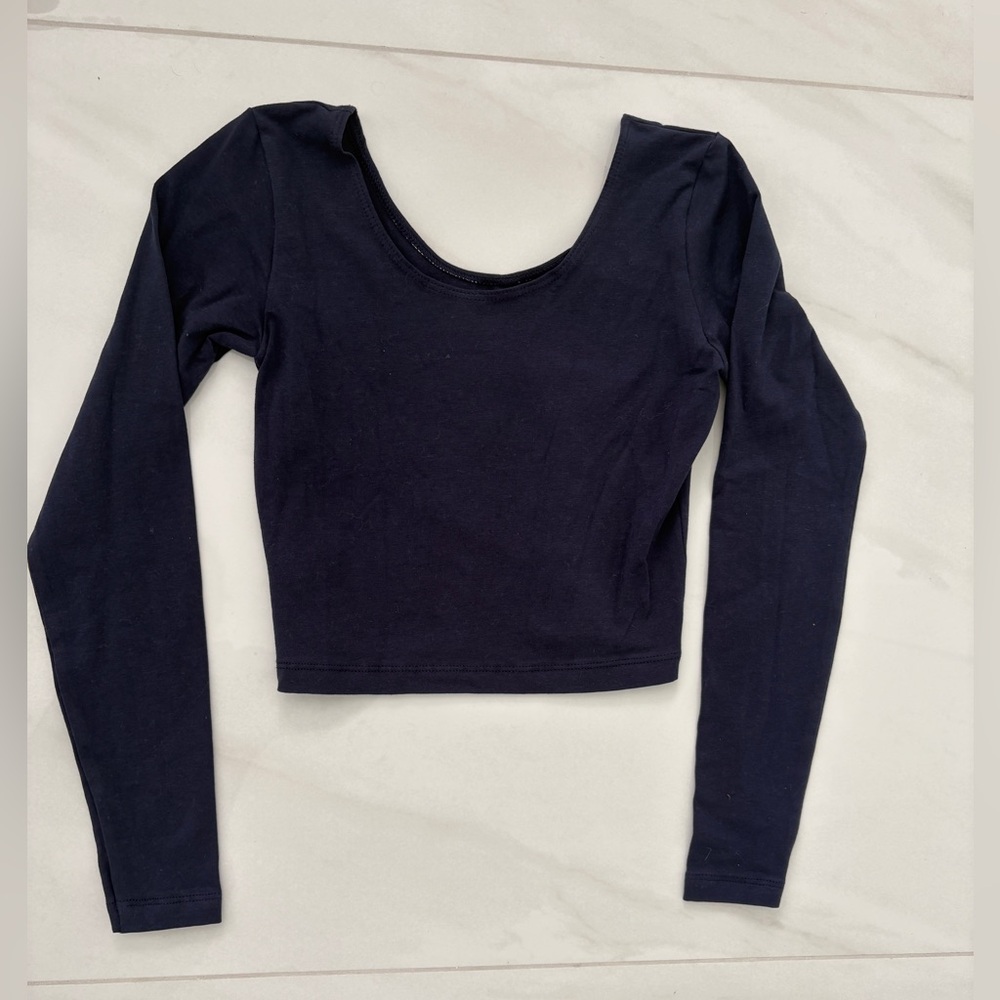 American Apparel Dark Blue Long Sleeve Crop Top - Small